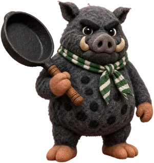 Pua'a Pete, a felt monster from Musubi War