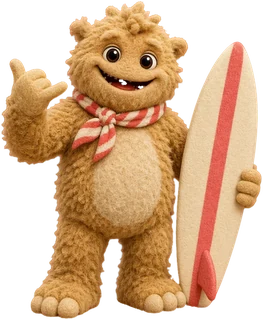 Shaka Sam, a felt monster from Musubi War